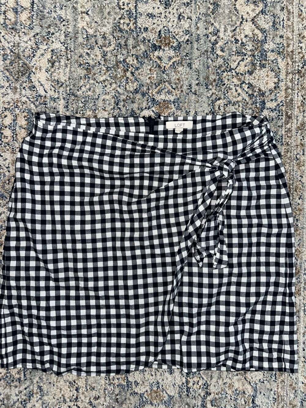 LOFT Blue and White Gingham Cotton Wrap Tie Mini Skirt Size 10